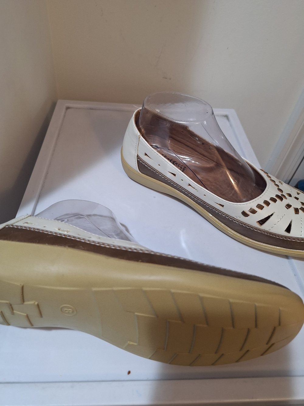 Women's Cream and Brown Breathable Slip-On Flats